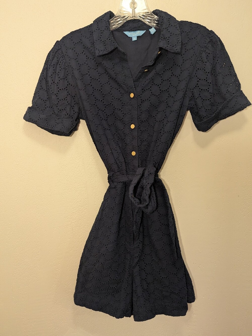 Draper James RSVP Button Front Romper, Navy Blue Eyelet (SIZE SMALL)